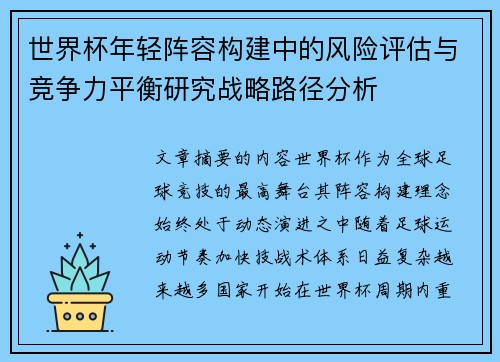 世界杯年轻阵容构建中的风险评估与竞争力平衡研究战略路径分析